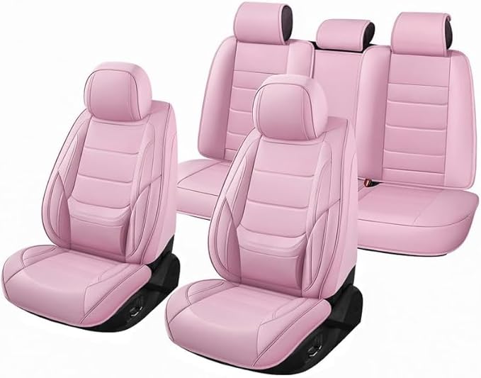 Car Seat Covers Full Set Fit for Buick Regal 2009-2020, Premium Faux Leather Waterproof Car Seat Protectors with Lumbar Support, Breathable Anti-Slip Easy to Install(Pink,Full Set)