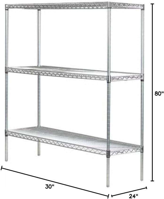 Omega 24" Deep x 30" Wide x 80" High 3 Tier Chrome Starter Shelving Unit