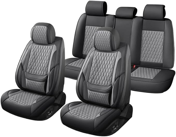 Car Seat Covers Full Set Custom Fit for Chevrolet/Chevy Colorado 2015-2026 - Premium Faux Leather with Lumbar Support | Breathable, Waterproof, Anti-Slip, Durable (Black&Gray,Full Set)