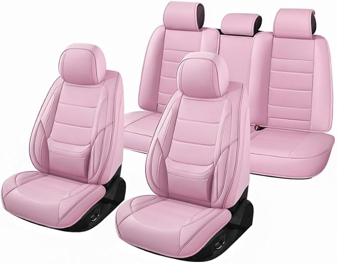 Car Seat Covers Full Set Custom Fit for Chevrolet/Chevy Equinox 2005-2026 - Premium Leather with Lumbar Support, Breathable, Anti-Slip & Excellent Seating Experience (Pink, Full Set)