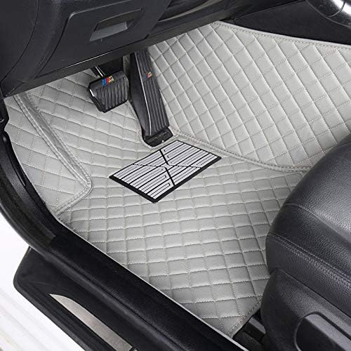 Custom Floor Mats for Cars fit 95% Sedan SUV Sports Car Full Coverage All Weather Men Women Pads Protection Non-Slip Leather Floor Liners (Black and White Stitching)