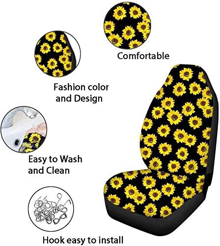 FKELYI Sunflower Horse Car Seat Covers Full Set with Headrest, Cup Coasters, Gear Shift, Handbrake, Steering Wheel Covers, Southwestern Tribal Aztec Auto Seat Accessories