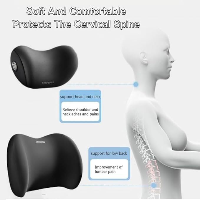 Car Headrest & Lumbar Support Cushion Kit, Ergonomic Car Seat Neck Pillow and Backseat Cushion for Driving Fatigue Relief, Driving Seat Memory Foam Neck Back Rest Pillows (Blue)