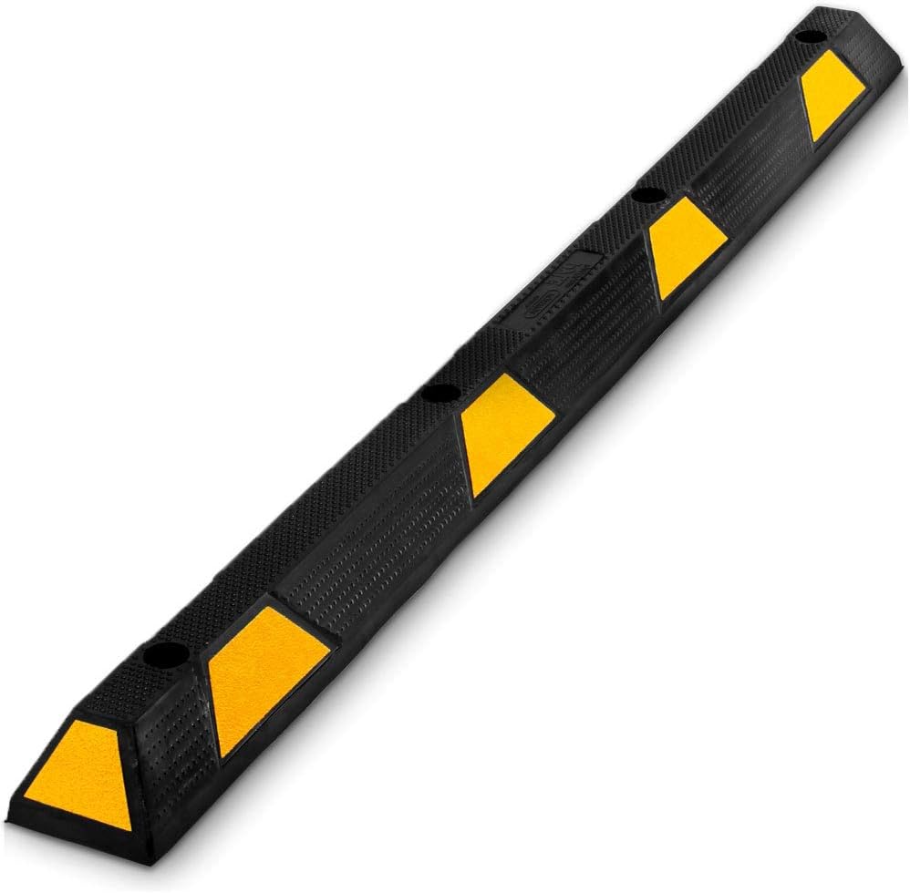 PYLE Curb Parking Garage Floor Stopper - 72 Inch Extra Wide Heavy Duty Rubber Parking Lot Stopper, for Vehicles Truck Driveway, Protect Pumpers From Cars Vans Trucks - Pyle PCRSTP14