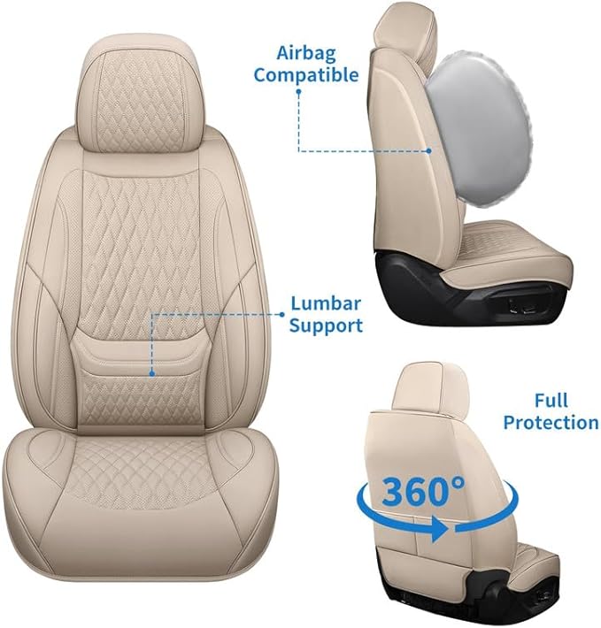 Front Seat Car Seat Covers Custom Fit for Chevrolet/Chevy Volt 2010-2019 - Premium Faux Leather with Lumbar Support | Breathable, Waterproof, Anti-Slip, Durable (Beige,Front Seat)