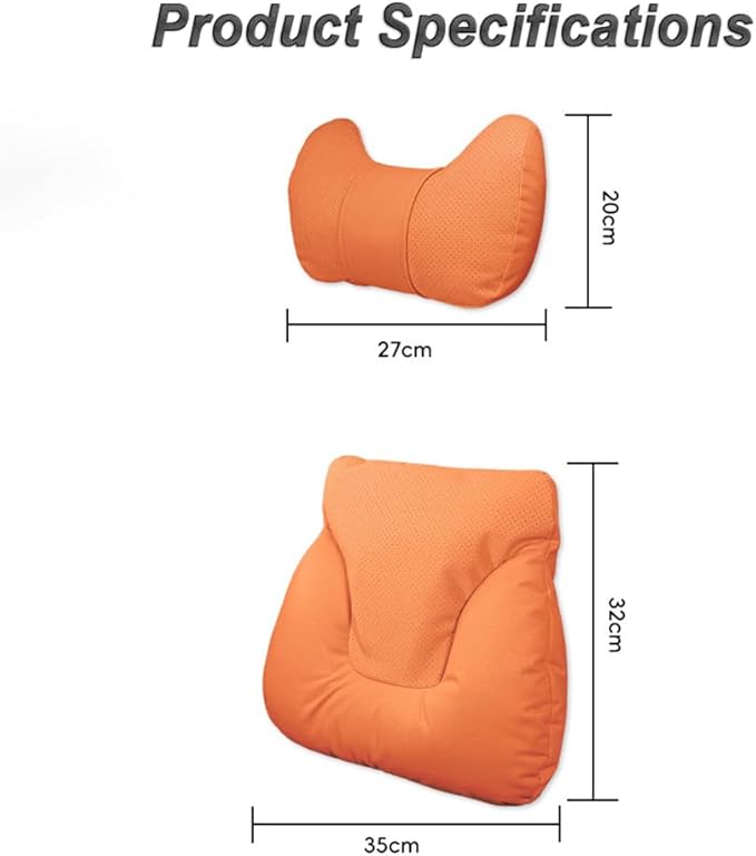 Car Neck Pillow Set for Honda Civic Si 2017 2018 2019 2020 2021 2022 2023 2024 2025, Leather Car Headrest Lumbar Support Waist Backrest Head Support Cushion,Orange