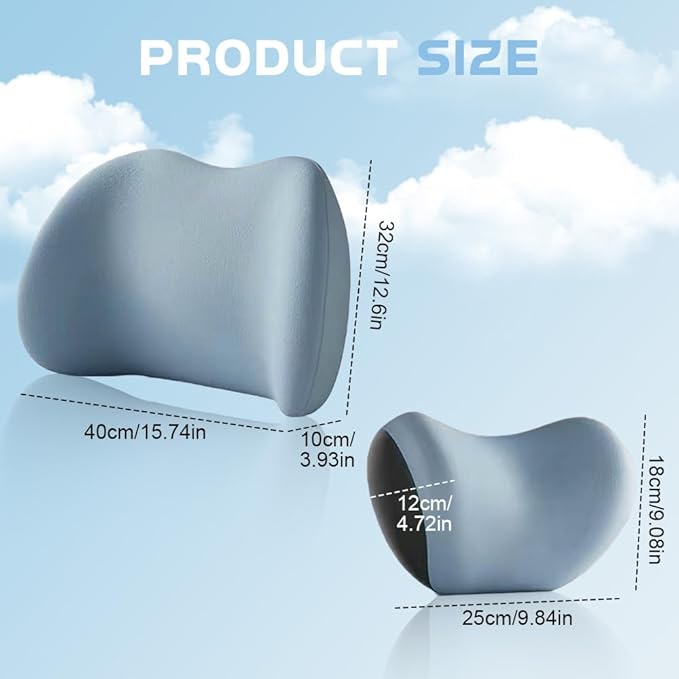 2025 New Car Headrest & Lumbar Support Cushion, Ergonomic Car Seat Headrest Neck Rest Cushion Lumbar Support Pillow Memory Foam & Breathable Removable Cover for Neck Back Pain Relief (Blue)