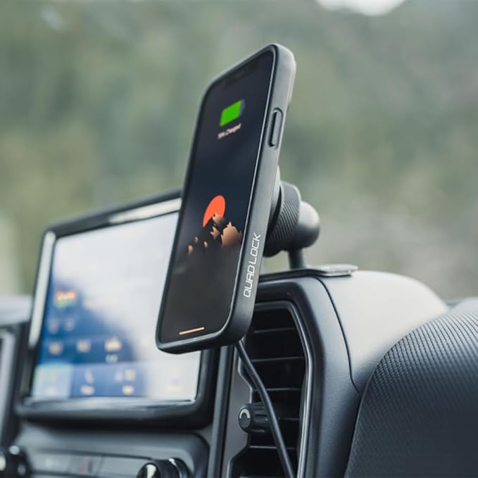 Quad Lock Adhesive Dashboard/Console Car Phone Holder Kit with MAG Wireless Charging Head V2 and MAG Phone Case for iPhone 15