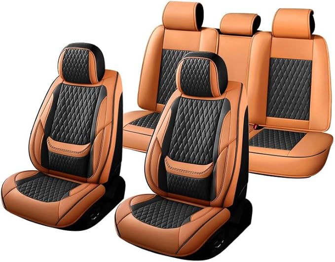 Car Seat Covers Full Set Custom Fit for Chevrolet/Chevy Colorado 2015-2026 - Premium Faux Leather with Lumbar Support | Breathable, Waterproof, Anti-Slip, Durable (Black&Brown,Full Set)