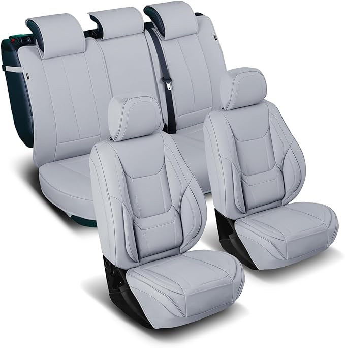 Coverland Custom Fit Car Seat Covers for SUV Compatible with [GV60, FX50, XC60, XC60 Recharge] Premium Water Resistant Leather Non-Slip Interior Protector [Full Set Gray - Size Chart X54]