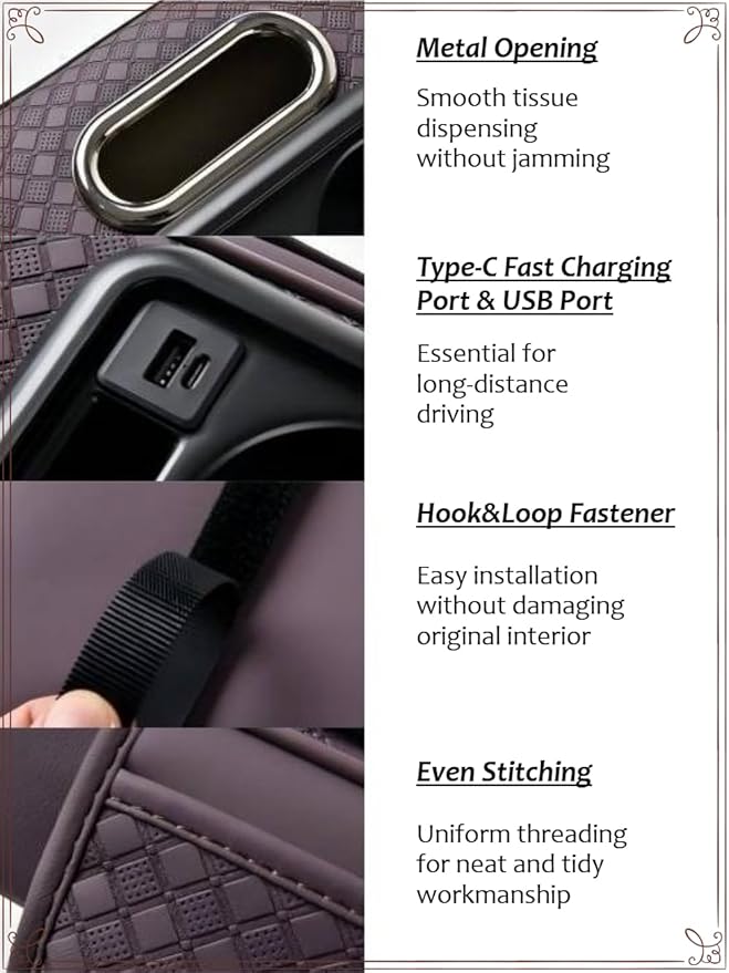 2026 Enhanced Car Center Console Armrest Cushion with USB& Type-C Charging, PU Leather Console Pad with Cup Holders, Storage& Tissue Outlet for Most Vehicles (Sloped Version, Black-Red line)