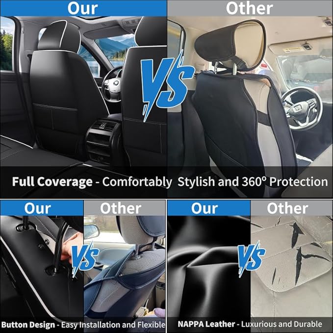 Car Seat Covers Full Set Custom Fit for Chevrolet/Chevy Malibu 2000-2025 2026-Premium Faux Leather with Lumbar Support, Breathable, Waterproof, Anti-Slip, Easy to Install (Black&White,Full Set)