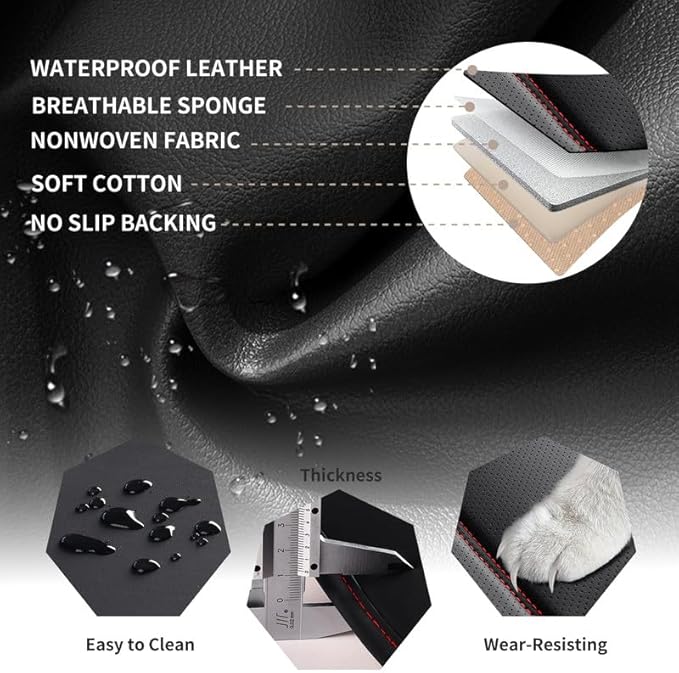 Car Seat Covers Full Set fit for Chevrolet/Chevy HHR 2006-2011 , Premium Faux Leather Waterproof Car Seat Protectors with Lumbar Support, Breathable Anti-Slip Auto Seat Covers(Black&Red,Full set)