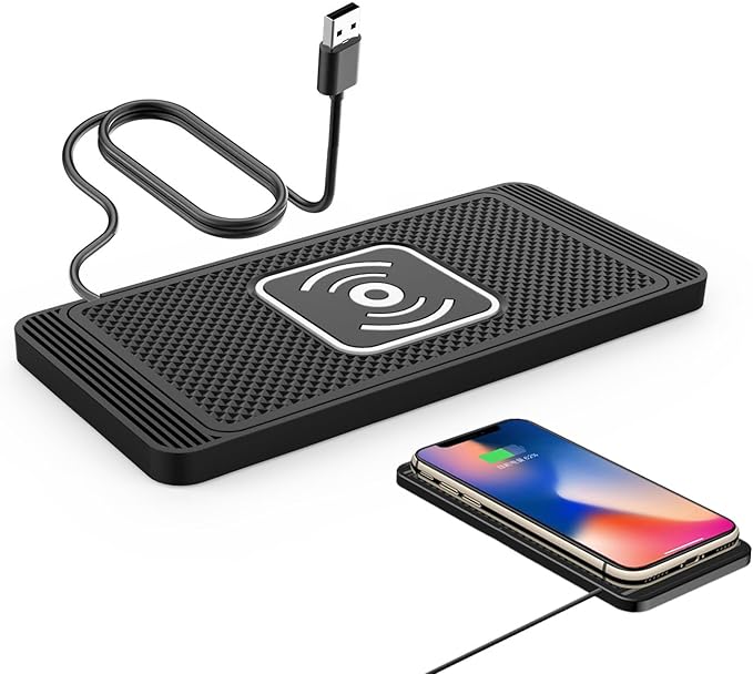 Car Wireless Charger Pad for Dodge RAM 1500 2000-2018 2019 2020 2021 2022 2023 2024, Fast 15W Slim Qi Wireless Charging Pad with USB/Type-C Cable Non-Slip Charging Mat for Car,15W-USB