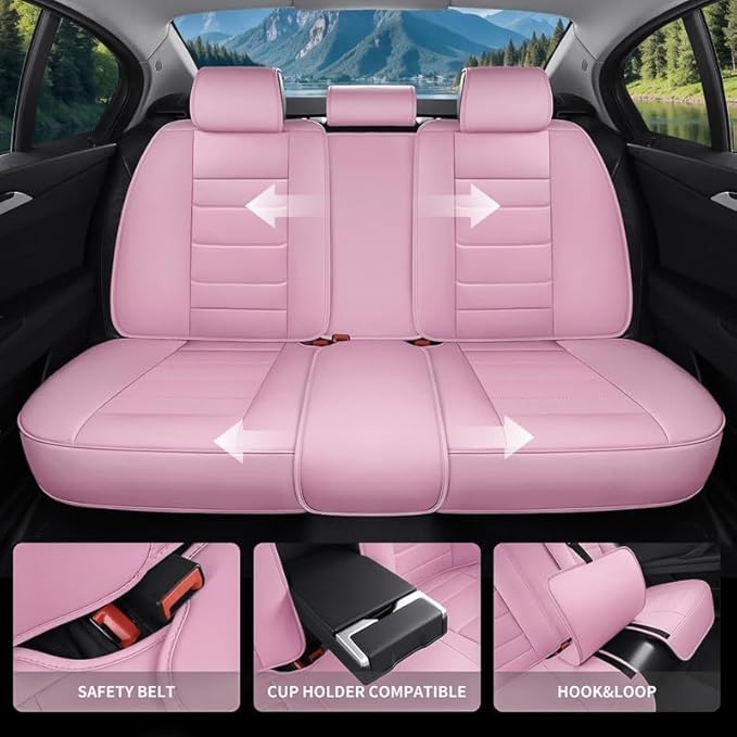 Car Seat Covers Full Set Fit for Buick Envision 2016-2026, Premium Faux Leather Waterproof Car Seat Protectors with Lumbar Support, Breathable Anti-Slip Easy to Install(Pink,Full Set)