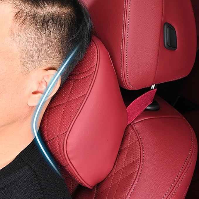for Chevy Silverado 2007 2008 2009 2010 2011 2012 2013 Leather Car Seat Headrest Lumbar Cushion, Lumbar Support Pillow for Car,for Driving Traveling Relieving Neck Fatigue,2-A Beige