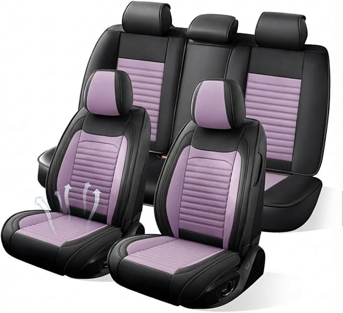 Car Seat Covers Full Set Fit for Toyota 4Runner 2001-2025,2026, Premium Faux Leather Car Seat Protector,Breathable Anti-Slip Full Wrapping Edge Seat Covers(Black&Purple,Full Set)