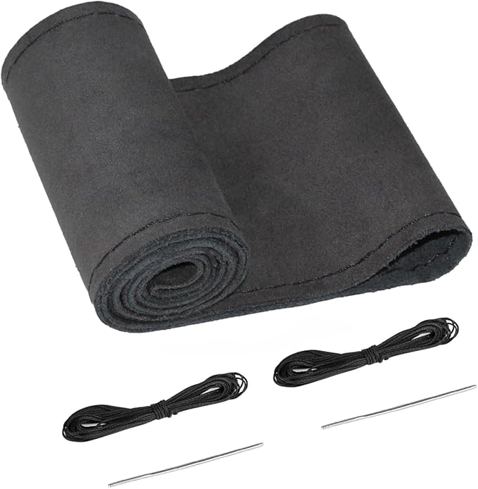 Belinous Suede Leather Steering Wheel Cover, DIY Stitch-On Steering Wheel Wrap with Needle & Thread, Non-Slip & Sweat-Absorbing, Universal Fit for 13.75-16 Inch (Size L3, Black)