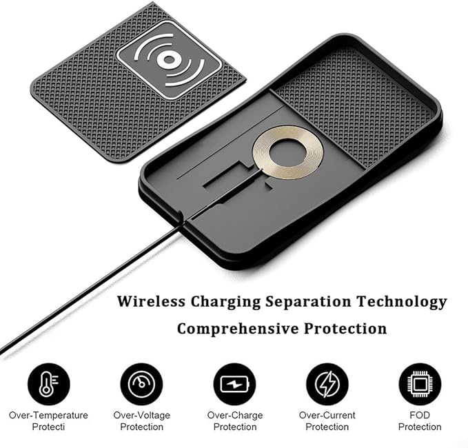 Car Wireless Charger Pad for Ford F-150 Lightning 2022-2025, Type-C/USB 20W Fast Wireless Car Charger Pad Non-Slip Cordless Charging Mat,A-30cm Cable Type-C Plug