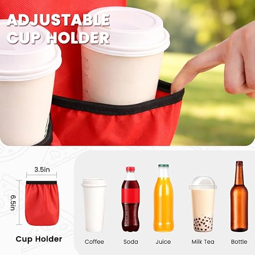 CIVJET Insulated Food Delivery Bag with 4 Cup Holders and Bottom Support, XXX-Large Insulated Grocery Bags Keep Food Hot/Cold, Cooler Bags with Drink Carrier, Food Carrier Catering Bag for Events, Red