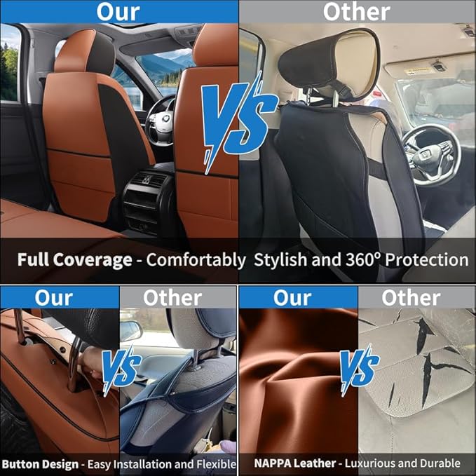 Car Seat Covers Full Set Custom Fit for Buick Century 1997-2005-Luxury Leather with Lumbar Support, Breathable, Waterproof, Anti-Slip, Durable, Easy to Install (BlackBrown,Full Set)
