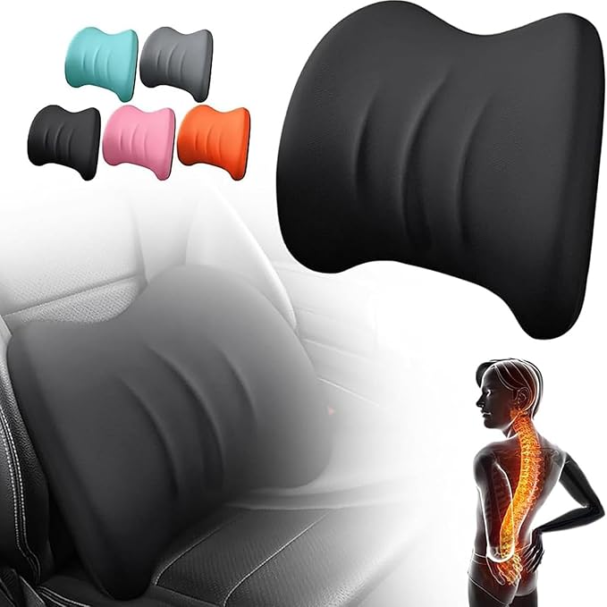 Car Headrest & Lumbar Support Cushion for Dodge Ram 1500 2019-2025, Ergonomic Car Seat Headrest Memory Foam Neck and Back Pillow Kit Breathable Removable for Driving Fatigue Relief,A/Black