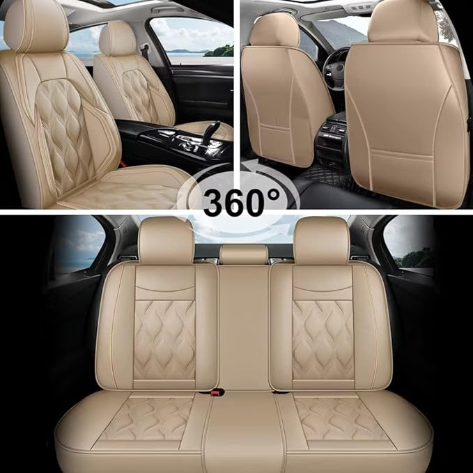 AOMSAZTO Car Seat Covers Full Set Fit for Rogue Sport 2017-2022 Waterproof Faux Leather Car Seat Cushions Automotive 5 Seat Covers Set（Beige）