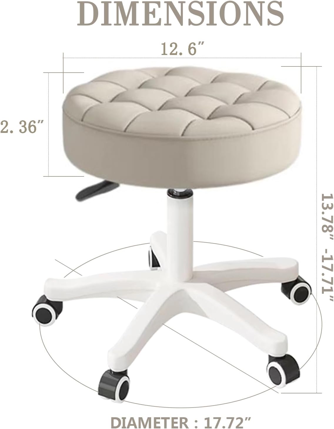 Small Chair Round Rolling Stool with Wheels PU Leather Height Adjustable Swivel Drafting Work SPA Salon Stools Home Office Chair,2 Pack