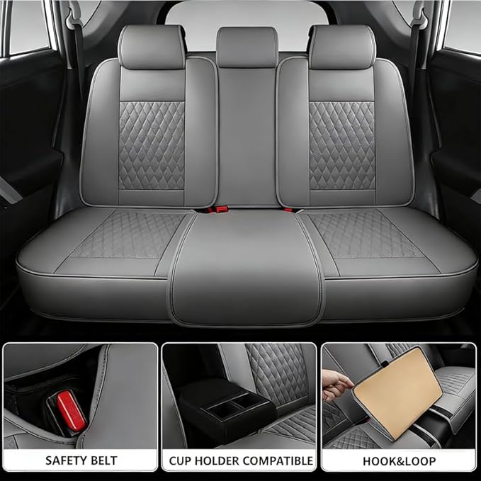 Car Seat Covers Full Set Custom Fit for Ford Fusion 2007-2020 - Premium Faux Leather with Lumbar Support | Breathable, Waterproof, Anti-Slip, Durable (Gray,Full Set)