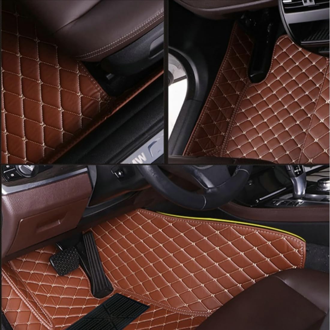 Custom Personalized Floor Mats for Cars，Luxury Full Coverage All Car Floor Mats，Anti-Slip Leather Car Mat Set ，Custom Floor Mats for 99% of Cars, Trucks & SUVs. (Black Beige)