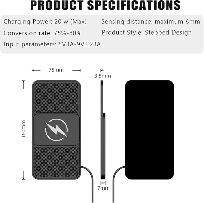 Wireless Car Phone Charger for Lexus RC 300/350/300 F SPORT/350 F Sport, Type C/USB 20W Fast Charging Pad, Non-Slip Charging Station for Travel Home Office Desk, Lightweight, USB