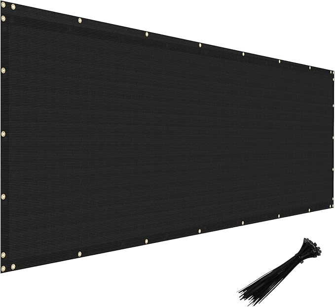 Windscreen4less Privacy Fence Screen Heavy Duty Windscreen Fencing Mesh Fabric Shade Net Cover with Brass Grommtes for Outdoor Wall Garden Yard Pool Deck, 8'x185' Black
