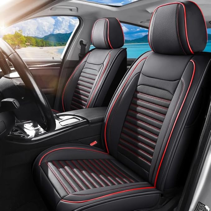 Car Seat Covers Full Set Fit for Toyota Matrix 2003-2014, Premium Faux Leather Car Seat Protector,Breathable Anti-Slip Full Wrapping Edge Seat Covers(Black&Red,Full Set)