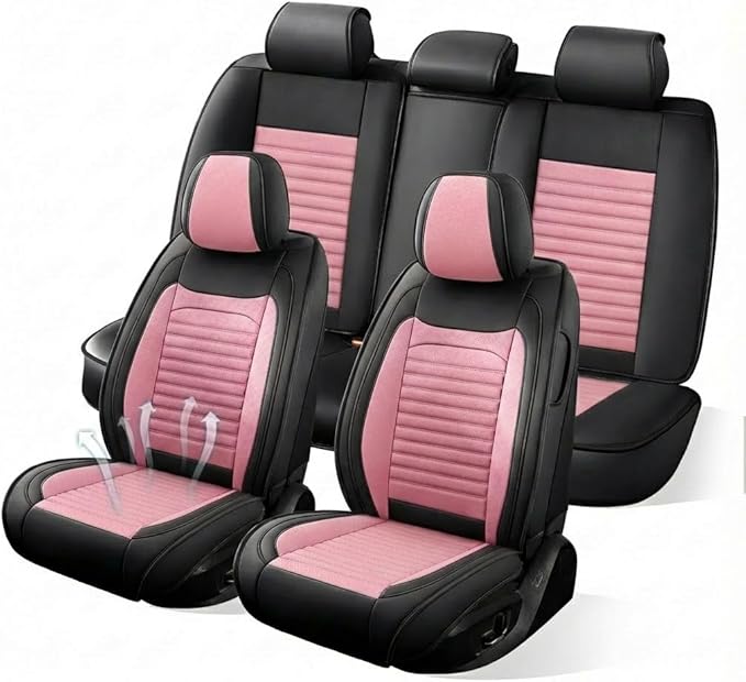 Car Seat Covers Full Set Fit for Toyota Corolla 2001-2025,2026, Premium Faux Leather Car Seat Protector,Breathable Anti-Slip Full Wrapping Edge Seat Covers(Black&Pink,Full Set)