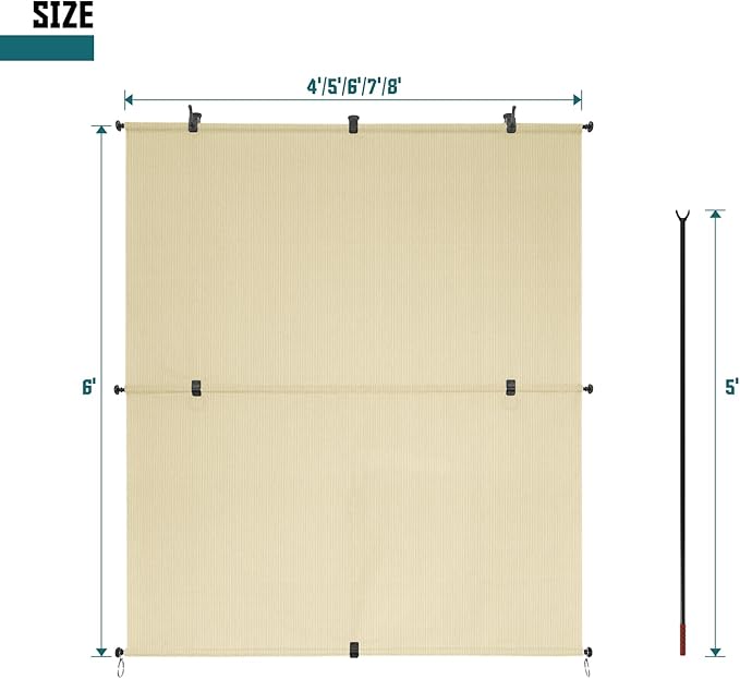 Bynbbur 4'W x 13'H Outdoor Patio Shades Foldable Roller Blinds, 220 GSM Sun Shade Roll Up Porch Screens Exterior Shade Cloth for Deck Pergola Backyard, Beige