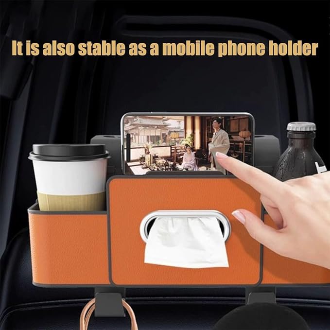 Car Multifunctional Seat Back Waterproof Storage Bag, Multifunctional & Waterproof Car Back Seat Organizer with 2 Cup Holders&Hooks, Hanging Storage Box for Most Cars (black)