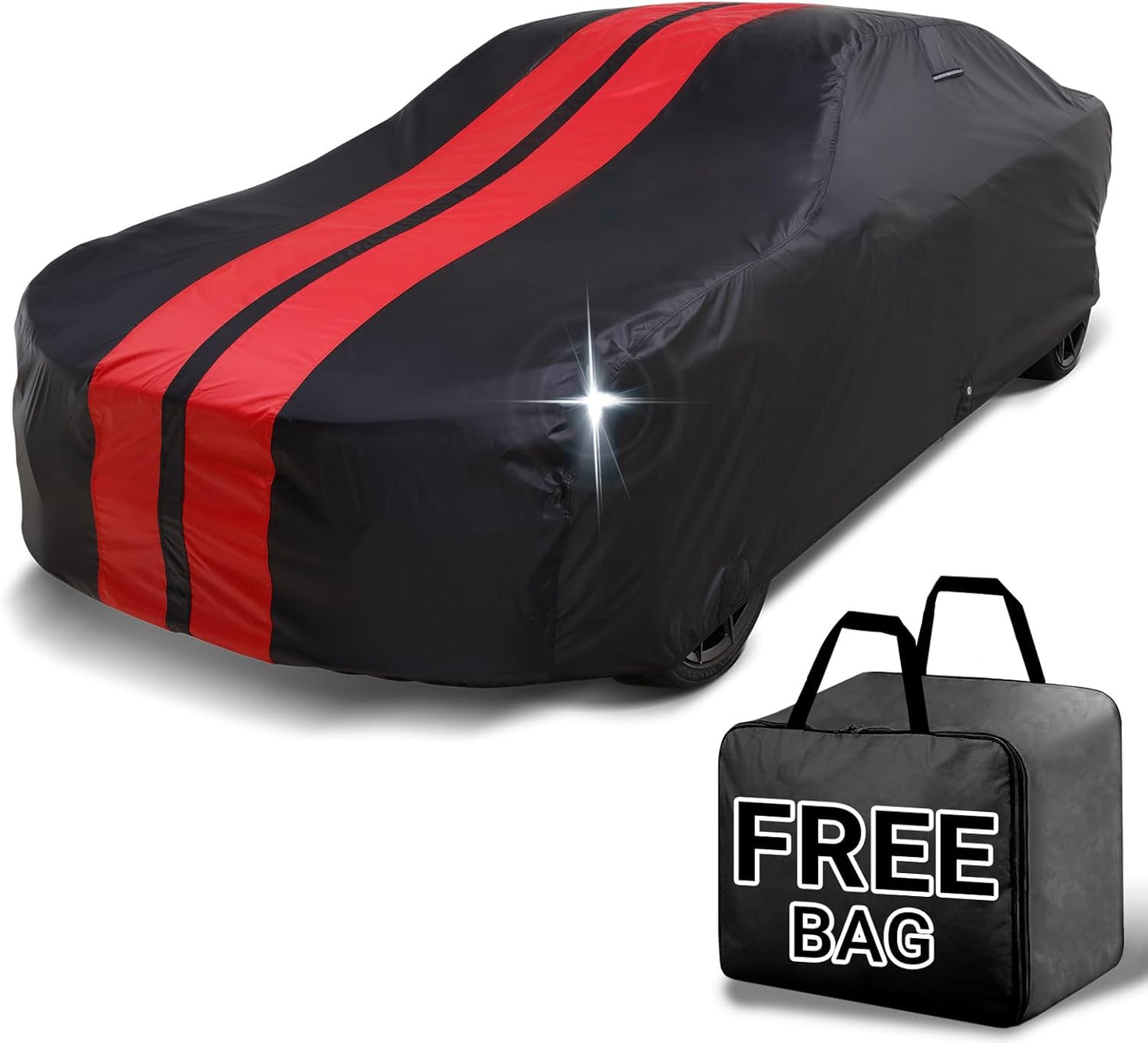 iCarCover Custom Car Cover for Buick Century Sedan, Coupe (1973-1977) Waterproof All-Weather Rain Snow UV Sun Protector Full Exterior Indoor Outdoor Car Cover (Stripe - Black/Red)