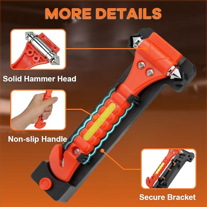 SINSEN Car Safety Hammer, Window Glass Hammer Breaker and Seat Belt Cutter Emergency Escape Tool Auto Car Escape 2-in-1 for Family Rescue & Automotive Escape Tools, Reflective Tape, Set of 4 (T-04)
