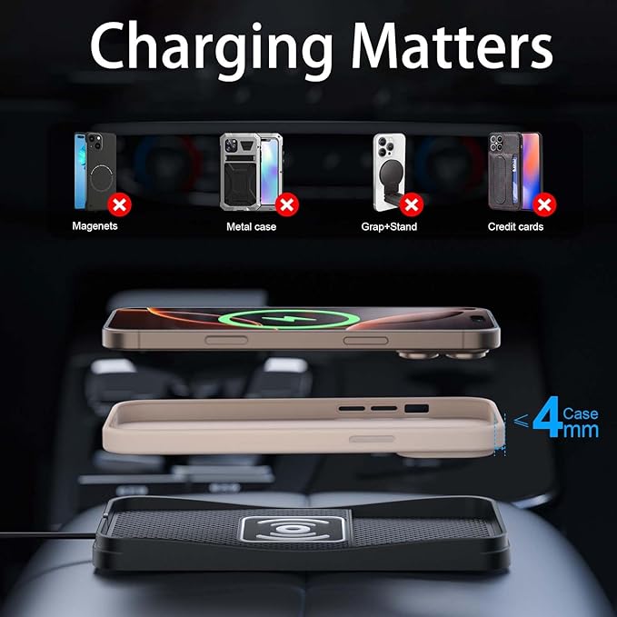 Car Wireless Charger Pad for Infiniti Q45 2000-2006, Fast Car Wireless Charging Pad for Car Center Console, Non Slip Charging Mat,1M-USB