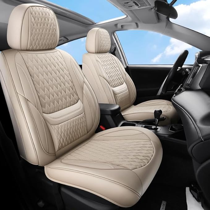 Car Seat Covers Full Set Custom Fit for Chevrolet/Chevy Captiva 2006-2018 - Premium Faux Leather with Lumbar Support | Breathable, Waterproof, Anti-Slip, Durable (Beige,Full Set)