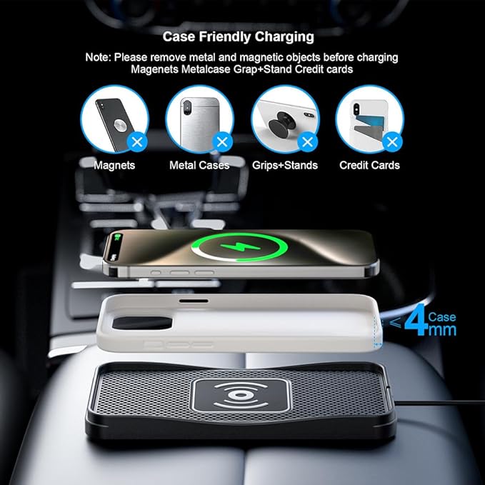 Wireless Car Charger Pad for Nissan Kicks 2018-2026, Type-C/USB 20W Car Wireless Charger Non-Slip Phone Charging Pad Car Accessories,A 30cm Cable Type-C Plug