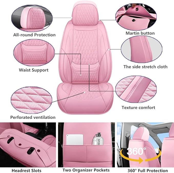Car Seat Covers Full Set Custom Fit for Chevrolet/Chevy Cobalt 2004-2010 - Premium Faux Leather with Lumbar Support | Breathable, Waterproof, Anti-Slip, Durable (Pink,Full Set)