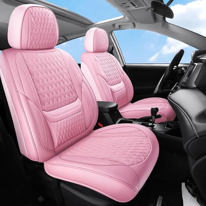 Front Seat Car Seat Covers Custom Fit for Pontiac G3 2009-2010 - Premium Faux Leather with Lumbar Support | Breathable, Waterproof, Anti-Slip, Durable (Pink,Front Seat)
