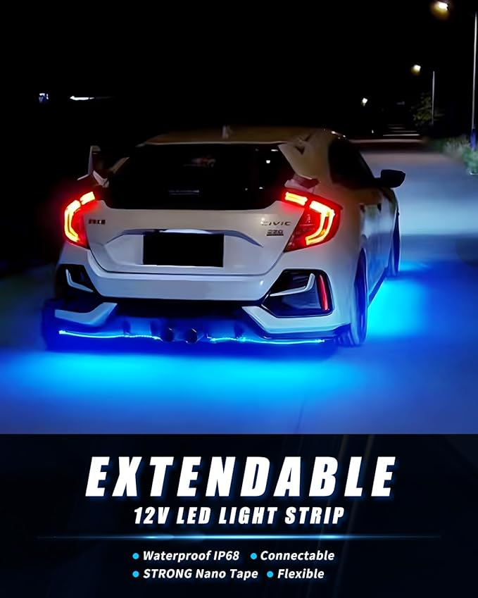 12V Led Light Strip 18" Connectable Ice Blue LEDs Strip Lights Waterproof for Car Motorcycle Golf Cart Trucks Boat Marine Automotive Led Light Strip, 4Pack