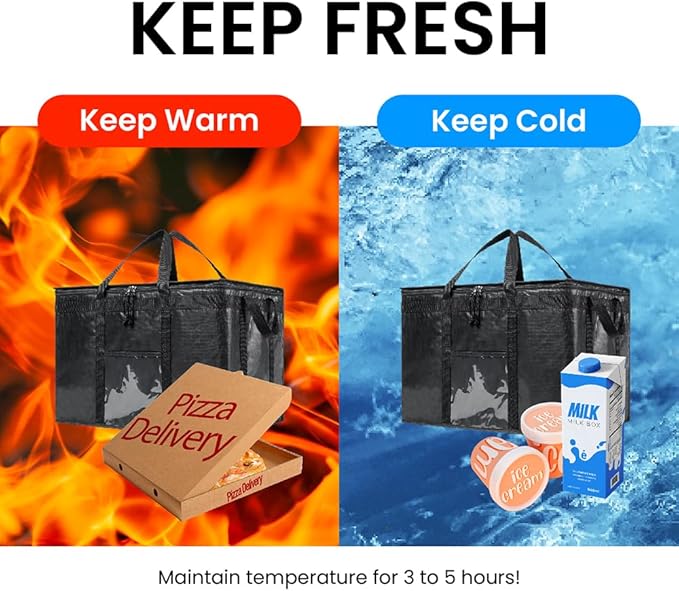 NZ home Insulated Bags for Food Delivery (3XL PRO) Grocery Shopping Cooler Bag, Pizza Delivery, Hot & Cold Catering Tote, Reusable, Foldable & Heavy Duty (Red)