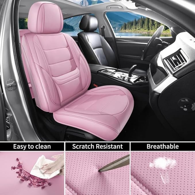 Car Seat Covers Full Set Custom Fit for Chevrolet/Chevy Equinox 2005-2026 - Premium Leather with Lumbar Support, Breathable, Anti-Slip & Excellent Seating Experience (Pink, Full Set)