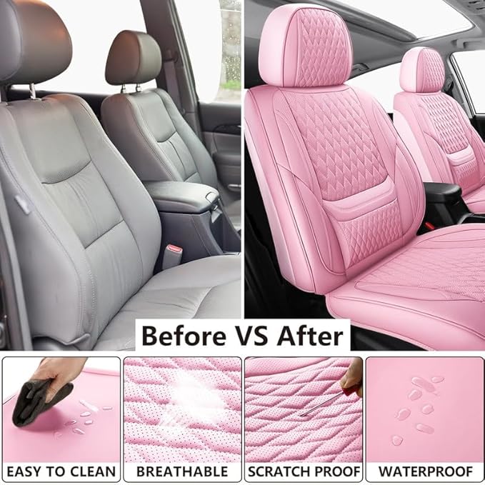 Front Seat Car Seat Covers Custom Fit for Pontiac G8 2008-2009 - Premium Faux Leather with Lumbar Support | Breathable, Waterproof, Anti-Slip, Durable (Pink,Front Seat)