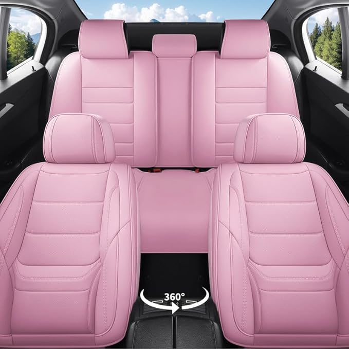 Car Seat Covers Full Set Custom Fit for Ford Maverick 2022-2025 - Premium Leather with Lumbar Support, Breathable, Anti-Slip & Excellent Seating Experience (Pink, Full Set)