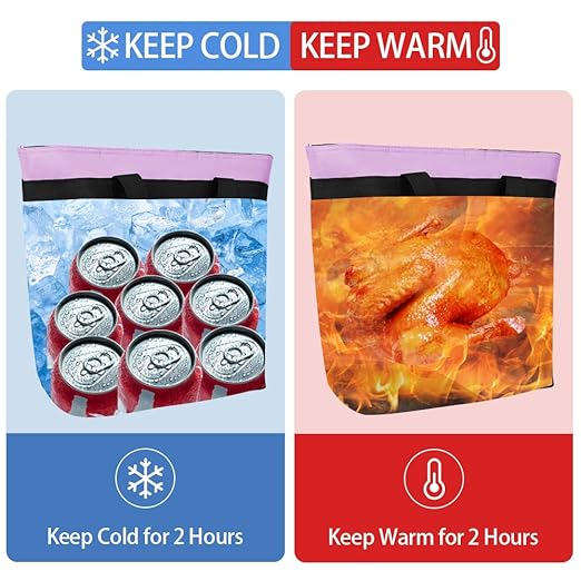CIVJET Insulated Reusable Tote Bag for Grocery Shopping for Women/Men, Pizza/Food Delivery Bag to Keep Food Cold/Hot for Commercial Delivery Services, Cooler bags for Travel/Beach/Picnic, Lavender