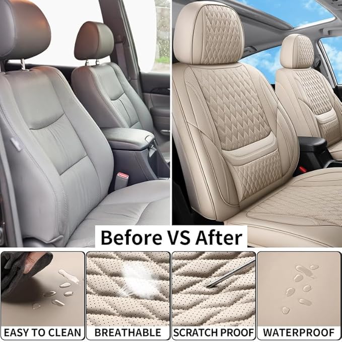 Car Seat Covers Full Set Custom Fit for Buick Encore GX 2012-2026 - Premium Faux Leather with Lumbar Support | Breathable, Waterproof, Anti-Slip, Durable (Beige,Full Set)